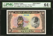 BELGIAN CONGO. Banque Du Congo Belge. 50 Francs, 1948. P-16fs. Specimen. PMG Choice Uncirculated 64 EPQ.

Printed by ABNC. Overprint "Emission 1948....