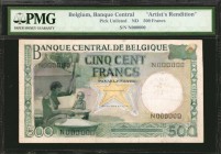 BELGIUM. Banque Centrale de Belgique. 500 Francs, ND. P-Unlisted. Artist's Rendition. PMG Certified.

Artist's Rendition. A Leanard Douglas Fryer Wa...
