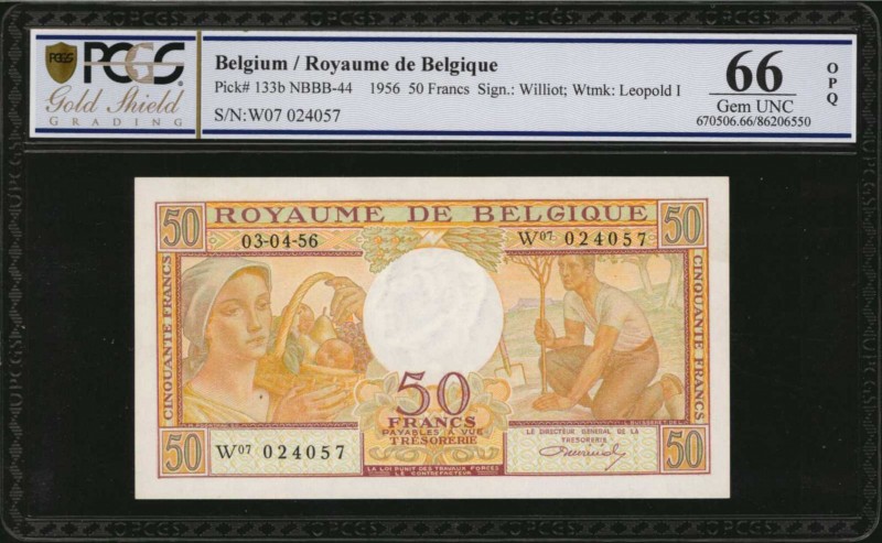 BELGIUM. Royaume de Belgique. 50 Francs, 1956. P-133b. PCGS GSG Gem Uncirculated...