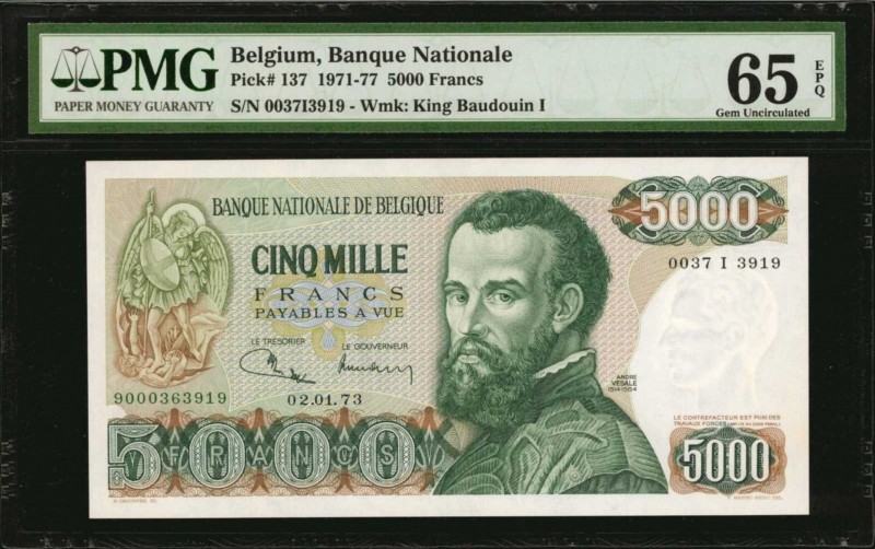 BELGIUM-REPLACEMENT. Banque Nationale. 5000 Francs, 1971-77. P-137/RF2. PMG Gem ...