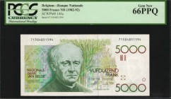 BELGIUM. Banque Nationale. 5000 Francs, ND (1982-92). P-145a. PCGS Currency Gem New 66.

Guido Gezelle on face and dragonfly on back, the highest de...