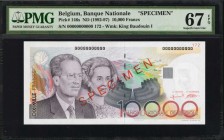 BELGIUM. Banque Nationale de Belgique. 10,000 Francs, ND (1992-97). P-146s. Specimen. PMG Superb Gem Uncirculated 67 EPQ.

A highly collected modern...