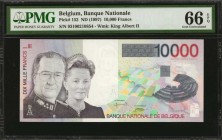 BELGIUM. Banque Nationale. 10,000 Francs, ND (1997). P-152. PMG Gem Uncirculated 66 EPQ.

Watermark of King Albert II. A high denomination note foun...