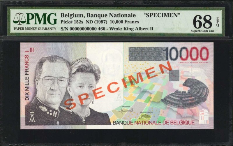 BELGIUM. Banque Nationale de Belgique. 10,000 Francs, ND (1997). P-152s. Specime...