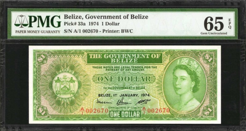 BELIZE. Government of Belize. 1 Dollar, 1974. P-33a. PMG Gem Uncirculated 65 EPQ...
