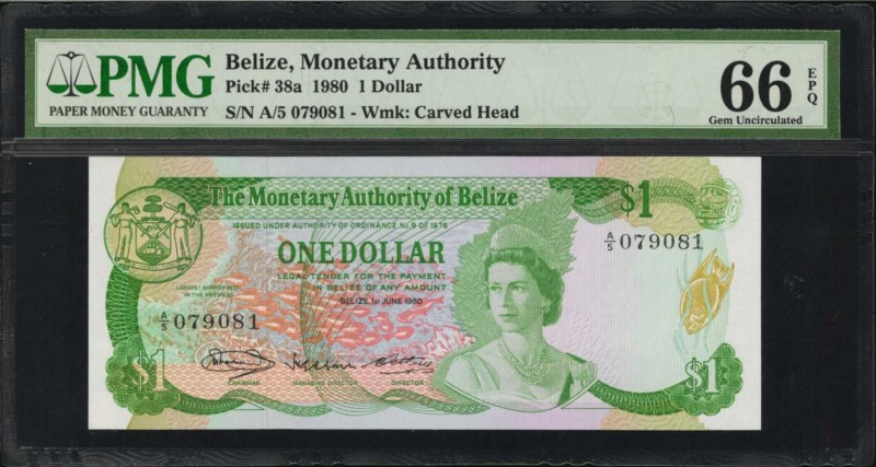 BELIZE. Monetary Authority. 1 Dollar, 1980. P-38a. PMG Gem Uncirculated 66 EPQ....