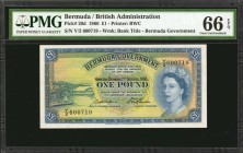 BERMUDA. Bermuda Government. 1 Pound, 1966. P-20d. PMG Gem Uncirculated 66 EPQ.

Printed by BWC. Watermark of bank title. Vibrant colors stand out o...