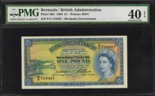 BERMUDA. British Administration. 1 Pound, 1966. P-20d. PMG Extremely Fine 40 EPQ.

Last date of this Queen Elizabeth II series. Prefix P/2. Original...