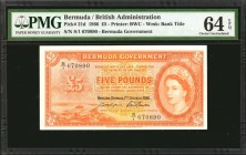 BERMUDA. Bermuda Government. 5 Pounds, 1966. P-21d. PMG Choice Uncirculated 64 EPQ.

A scarce offering with this much appeal as those typically foun...