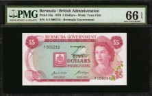 BERMUDA. Bermuda Government. 5 Dollars, 1970. P-24a. PMG Gem Uncirculated 66 EPQ.

Watermark of tuna fish. A pleasing Gem example of this QEII 5 Dol...