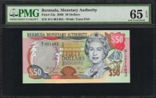 BERMUDA. Monetary Authority. 50 Dollars, 2000. P-54a. PMG Gem Uncirculated 65 EPQ.

Second highest denomination of this Queen Elizabeth II series. P...
