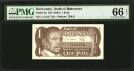 BOTSWANA. Bank of Botswana. 1 Pula, ND (1983). P-6a. PMG Gem Uncirculated 66 EPQ.

President Masire. Prefix A/2. Tied with nine other as the better ...