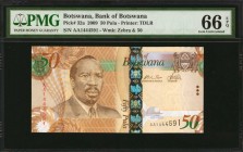 BOTSWANA. Bank of Botswana. 50 Pula, 2009. P-32a. PMG Gem Uncirculated 66 EPQ.

Sir Seretse Khama on face of this higher denomination of series. Pre...