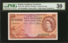 BRITISH CARIBBEAN TERRITORIES. Currency Board. 10 Dollars, 1955-59. P-10b. PMG Very Fine 30.

Scarce and higher denomination of Queen Elizabeth II, ...