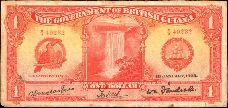 BRITISH GUIANA. Government of British Guiana. 1 Dollar, 1929. P-6. Fine.

A ra...