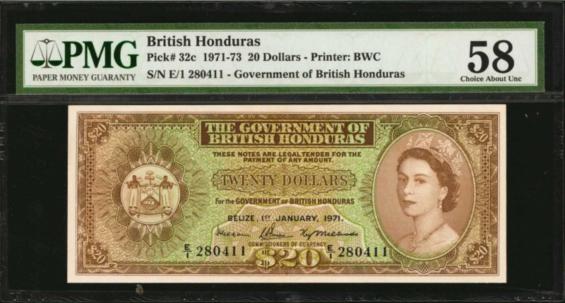 BRITISH HONDURAS. Government of British Honduras. 20 Dollars, 1971-73. P-32c. PM...