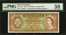 BRITISH HONDURAS. Government of British Honduras. 20 Dollars, 1971-73. P-32c. PMG Choice About Uncirculated 58.

Printed by BWC. A key date of 1971 ...