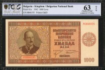BULGARIA. Bulgarian National Bank. 1000 Leva, 1942. P-61a. PCGS GSG Choice Uncirculated 63 OPQ.

Printed by G&D. An ornate design is found on this c...