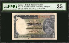 BURMA. British Administration. 10 Rupees, ND (1937). P-2b. PMG Choice Very Fine 35.

Black overprint on India P-16b. King George V at right, waterma...