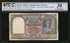 BURMA. Military Administration of Burma. 10 Rupees, ND (1945). P-28. PCGS GSG Very Fine 30.

Overprint on Reserve Bank of India note. Found in Very ...