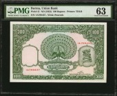 BURMA. Union Bank. 100 Rupees, ND (1953). P-41. PMG Choice Uncirculated 63.

Printed by TDLR. Watermark of peacock. An intricate forest green design...