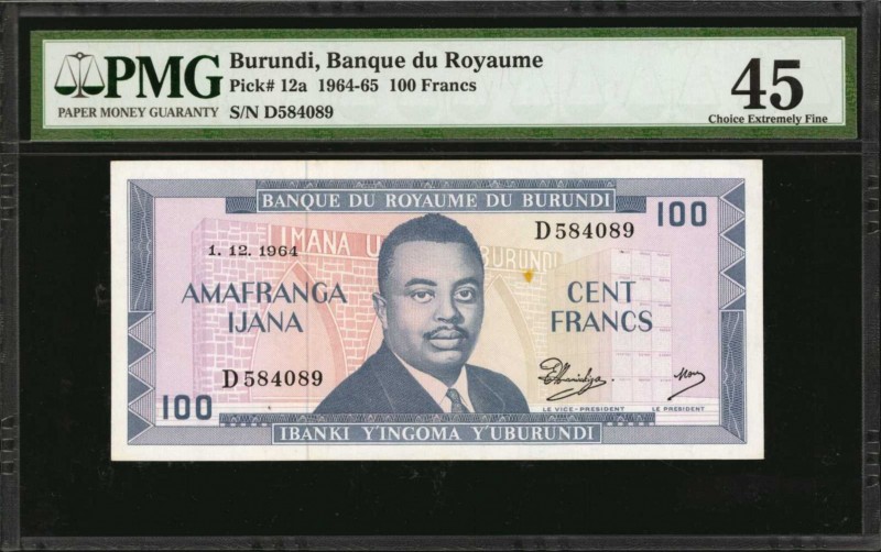 BURUNDI. Banque Du Royaume. 100 Francs, 1964-65. P-12a. PMG Choice Extremely Fin...