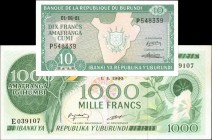 BURUNDI. Banque de la Republique du Burundi. 10 & 1000 Francs, 1980-81. P-31 & 33. Choice Uncirculated.

2 pieces in lot. Some minor toning in the r...