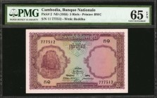 CAMBODIA. Banque Nationale. 5 Riels, ND (1955). P-2. PMG Gem Uncirculated 65 EPQ.

Printed by BWC. Watermark of Buddha. Good color and bright paper ...
