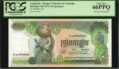 CAMBODIA. Banque National du Cambodge. 500 Riels, ND (1973-74). P-16s. Specimen. PCGS Currency Gem New 66 PPQ. Perforated Cancelled.

Specimen perfo...