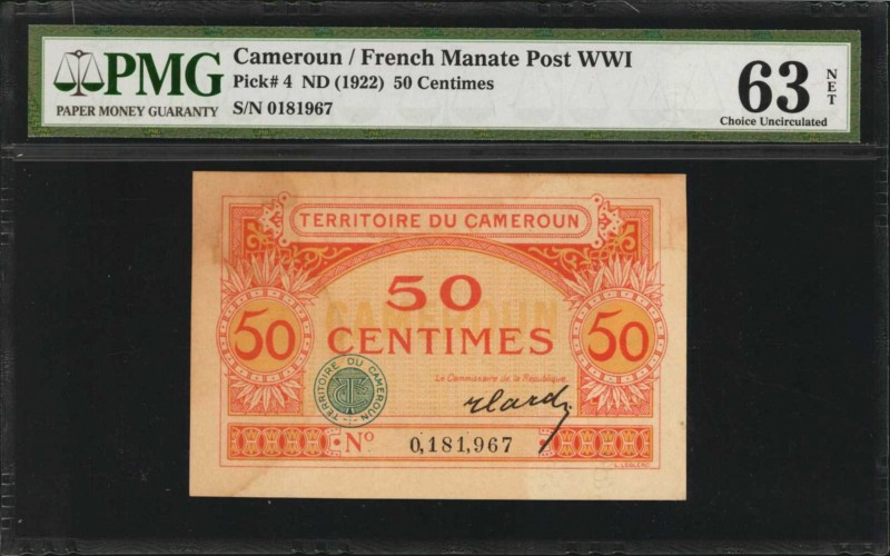 CAMEROON. Territoire du Cameroun. 50 Centimes, ND (1922). P-4. French Manate Pos...