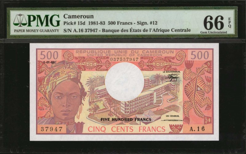 CAMEROON. Republique Unie Du Cameroun. 500 Francs, 1981-83. P-15d. PMG Gem Uncir...