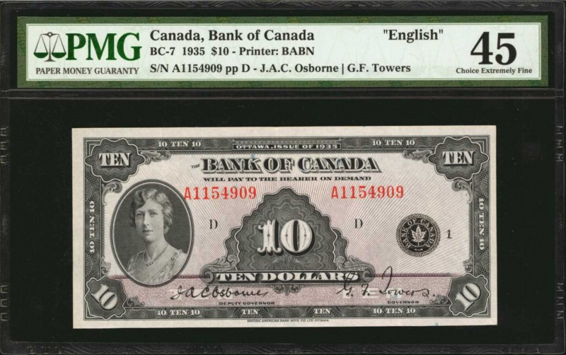 CANADA. Bank of Canada. 10 Dollars, 1935. BC-7. PMG Choice Extremely Fine 45.
...