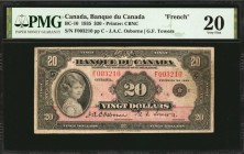 CANADA. Banque du Canada. 20 Dollars, 1935. BC-10. French. PMG Very Fine 20.

Printed by CBNC. A Very Fine example of this "French" text variety Pri...