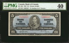 CANADA. Bank of Canada. 5 Dollars, 1937. BC-23b. PMG Extremely Fine 40.

King George VI/allegorical in design on this type with signature combinatio...