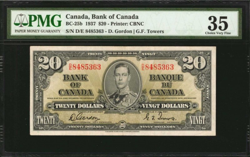 CANADA. Bank of Canada. 20 Dollars, 1937. BC-25b. PMG Choice Very Fine 35.

Hi...