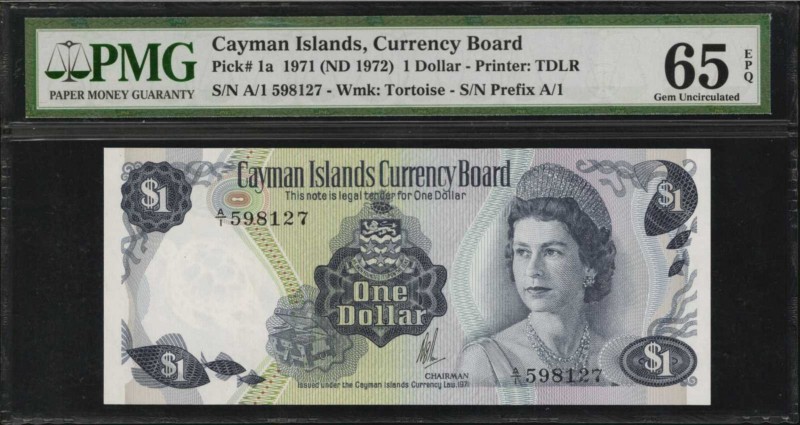 CAYMAN ISLANDS. Currency Board of Cayman Islands. 1 Dollar, 1971 (ND 1972). P-1a...