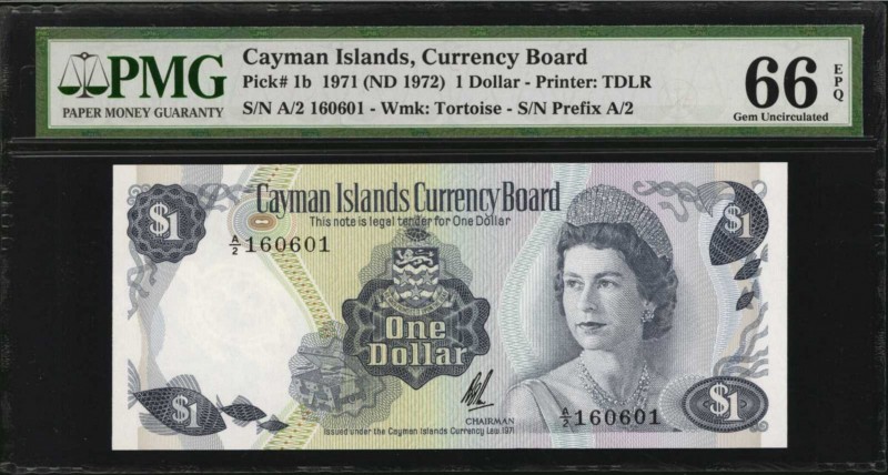 CAYMAN ISLANDS. Currency Board. 1 Dollar, 1971 (ND 1972). P-1b. PMG Gem Uncircul...