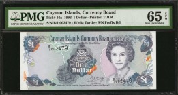 CAYMAN ISLANDS. Currency Board. 1 Dollar, 1996. P-16a. PMG Gem Uncirculated 65 EPQ.

Queen Elizabeth II with the first issued prefix B/1. Fairly low...