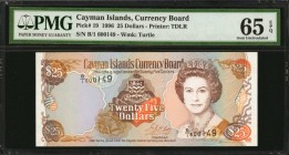 CAYMAN ISLANDS. Currency Board. 25 Dollars, 1996. P-19. PMG Gem Uncirculated 65 EPQ.

Last in series. Second highest denomination of Queen Elizabeth...