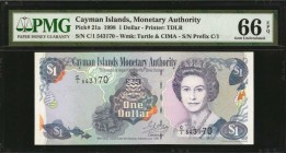 CAYMAN ISLANDS. Monetary Authority. 1 Dollar, 1998. P-21a. PMG Gem Uncirculated 66 EPQ.

Queen Elizabeth II. Prefix C/1. Printer TDLR. Quite appeali...