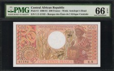CENTRAL AFRICAN REPUBLIC. Banque Des Etats de L'Afrique Centrale. 500 Francs, 1980-81. P-9. PMG Gem Uncirculated 66 EPQ.

Colorful African design wi...