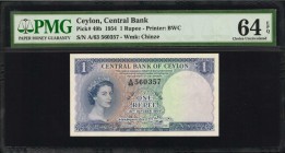 CEYLON. Central Bank of Ceylon. 1 Rupee, 1954. P-49b. PMG Choice Uncirculated 64 EPQ.

Printed by BWC. Watermark of Chinze. A nearly Gem example of ...