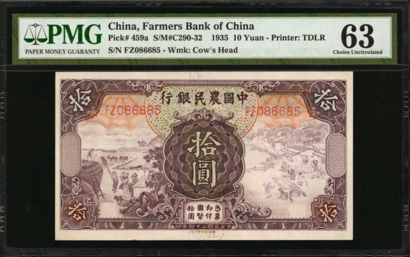 CHINA--REPUBLIC. Farmers Bank of China. 10 Yuan, 1935. P-459a. PMG Choice Uncirc...