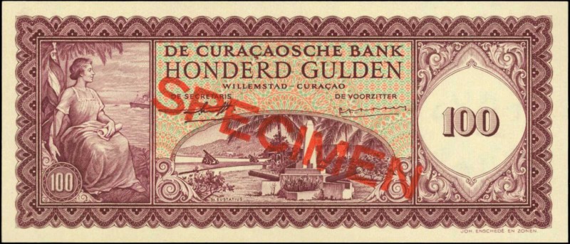 CURACAO. Curacaosche Bank. 100 Gulden, 1958. P-49s. Specimen. Uncirculated.

S...