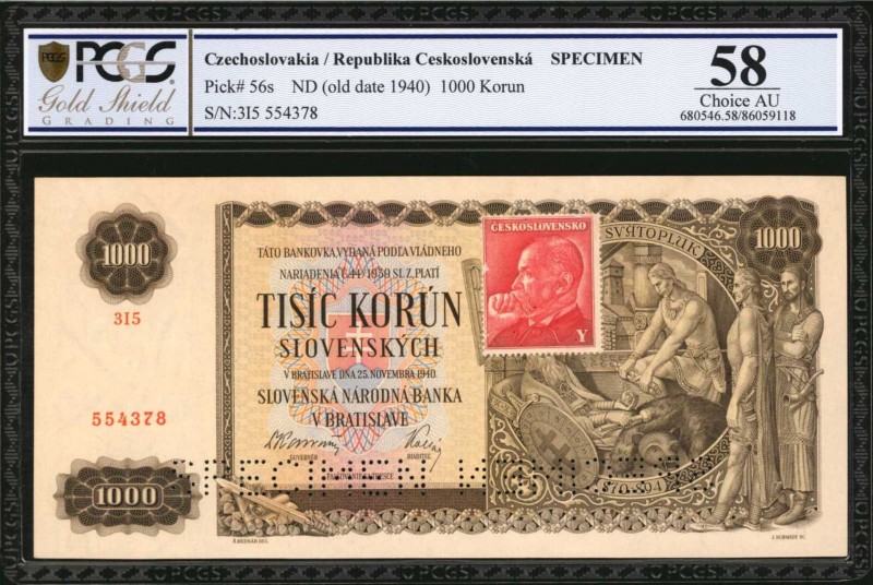 CZECHOSLOVAKIA. Republika Ceskoslovenska. 1000 Korun, ND (old date 1940). P-56s....