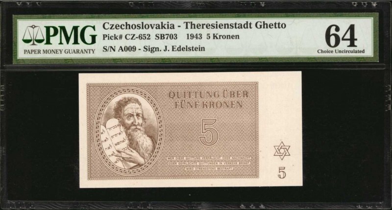 CZECHOSLOVAKIA. Theresienstadt Ghetto. 5 Kronen, 1943. P-CZ-652. PMG Choice Unci...