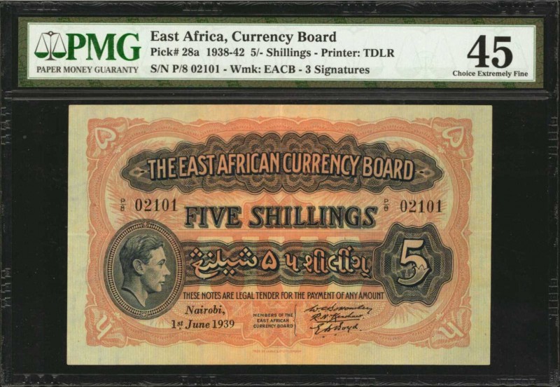 EAST AFRICA. Currency Board. 5 Shillings, 1938-42. P-28a. PMG Choice Extremely F...