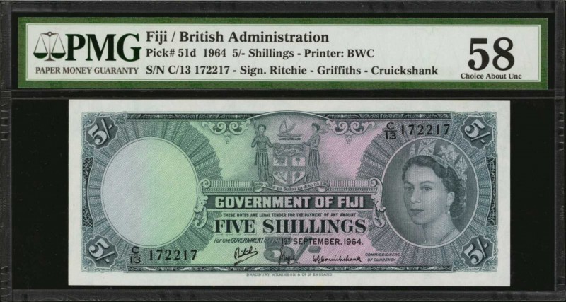 FIJI. Government of Fiji. 5 Shillings, 1964. P-51d. PMG Choice About Uncirculate...