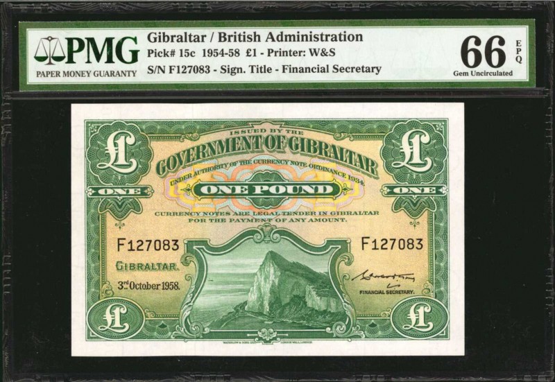 GIBRALTAR. Government of Gibraltar. 1 Pound, 1954-58. P-15c. PMG Gem Uncirculate...