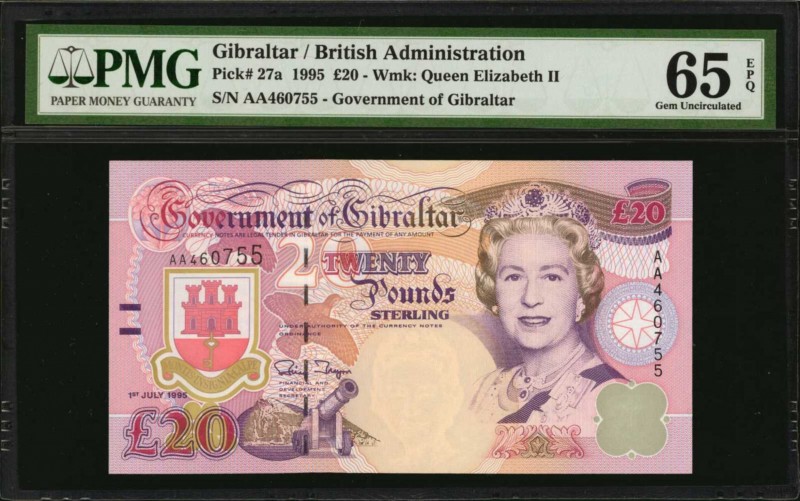 GIBRALTAR. British Administration. 20 Pounds, 1995. P-27a. PMG Gem Uncirculated ...